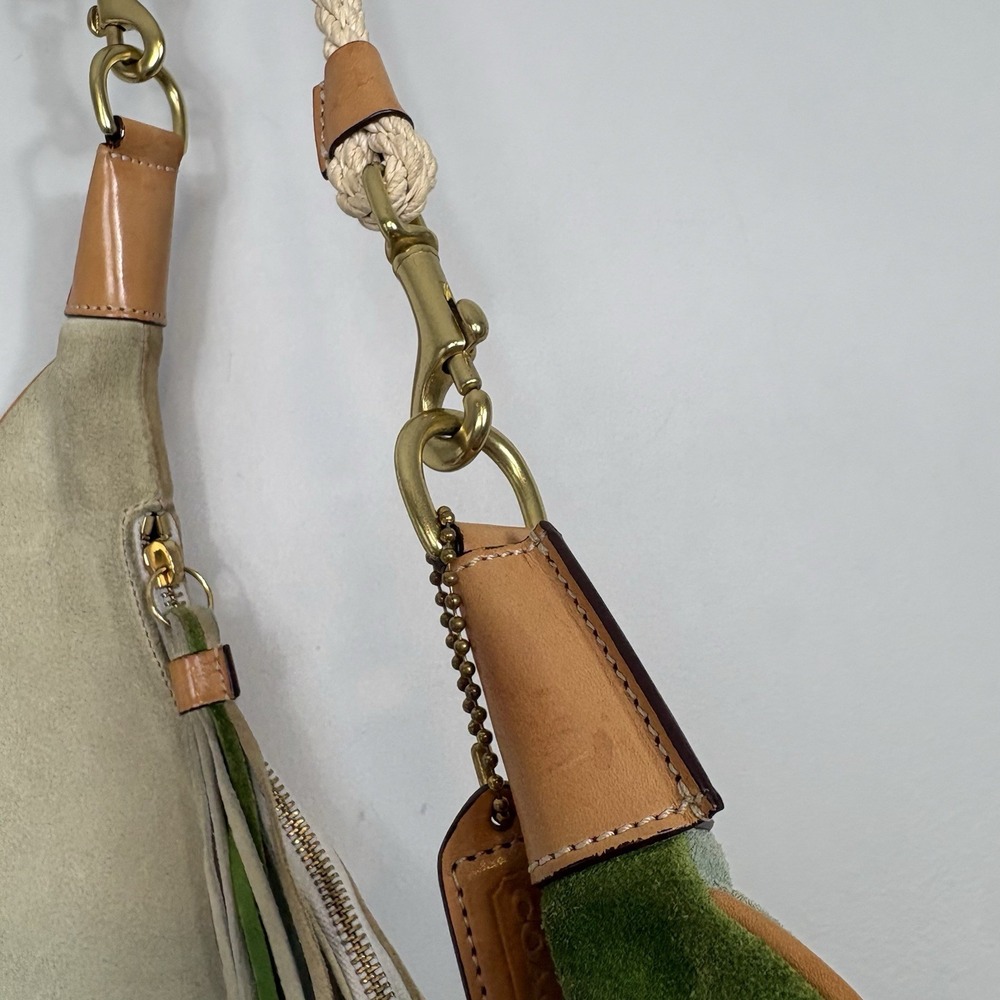 Vintage Coach Split Colorblock Suede Shoulder Bag Y2K Rare Tassel - Picture 5 of 16